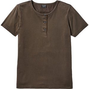 NWT Filson Women’s Whidbey Henley, Large, Coffee Brown, Short-Sleeves, cotton.